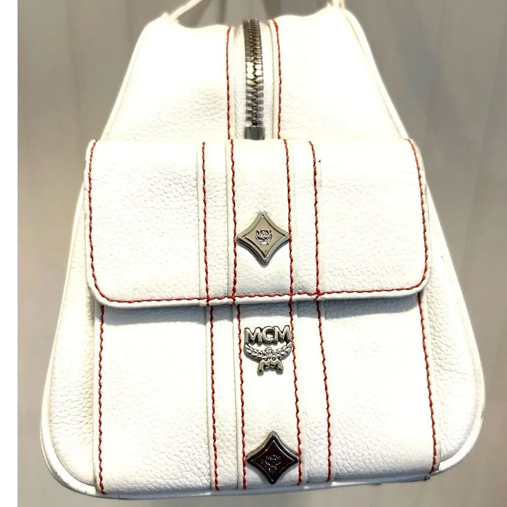MCM White Leather Papillon Satchel